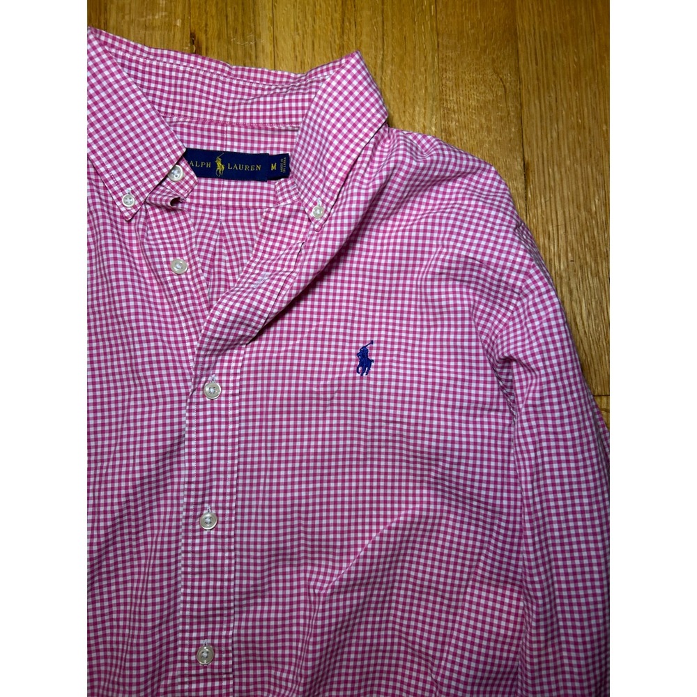 Polo Ralph Lauren Mens Pink Gingham Check Button Down Shirt Long Sleeve Size M - Picture 2 of 5
